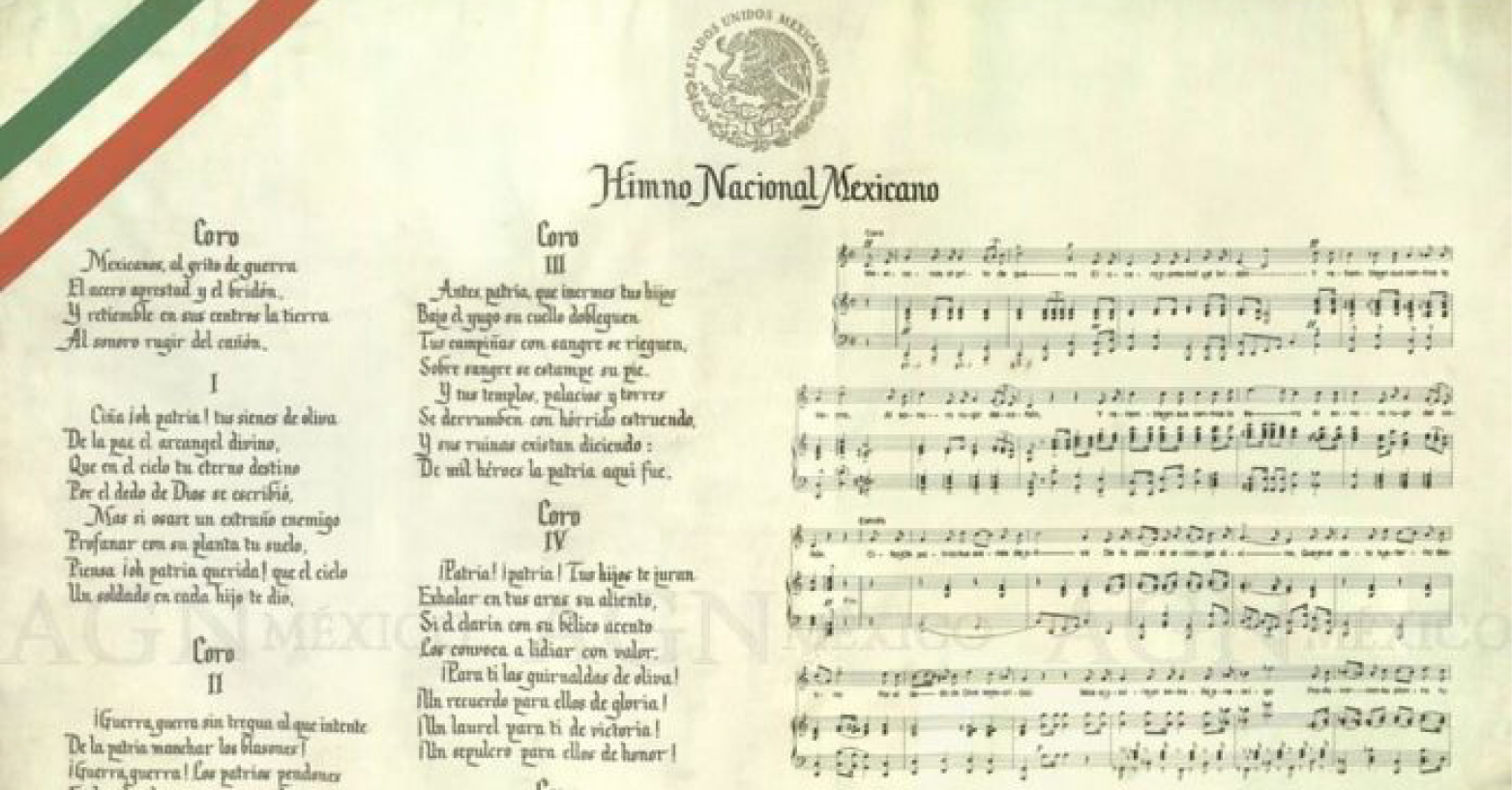 Prtitura y letra del Himno Nacional Mexicano