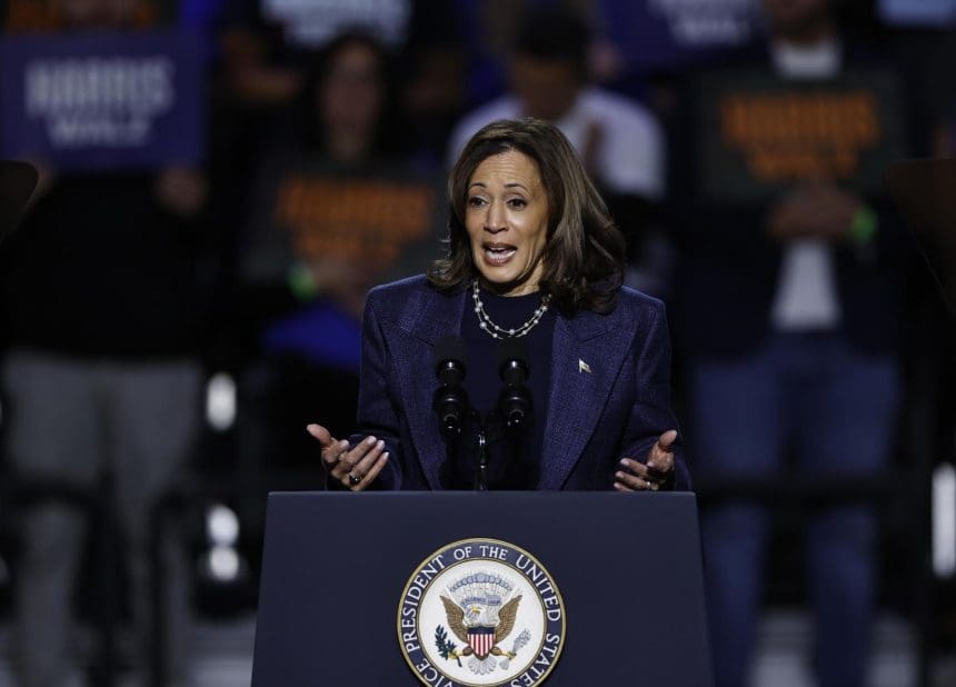 Fotografía de la candidata demócrata a la presidencia y vicepresidenta de EE.UU., Kamala Harris, en East Lansing, Michigan, el 03 de noviembre de 2024. EFE/CJ GUNTHER