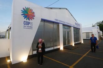 Fotografía general de la Zona Azul de la COP16 al atardecer el 26 de octubre de 2024, en Cali (Colombia). EFE/ Ernesto Guzmán