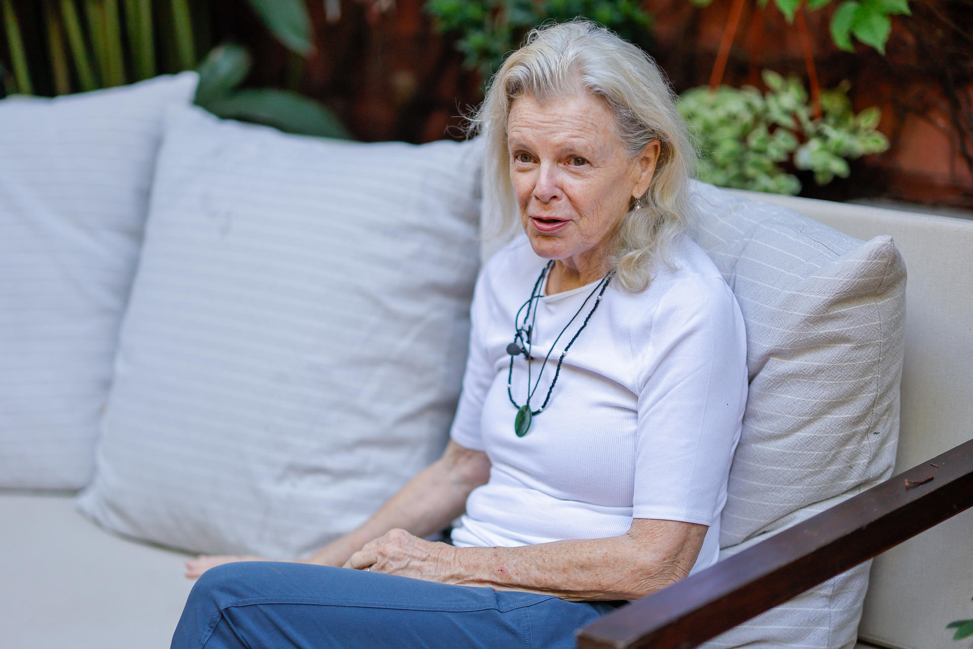 La filántropa estadounidense Kristine Tompkins posa durante una entrevista con EFE en Buenos Aires (Argentina). EFE/ Juan Ignacio Roncoroni