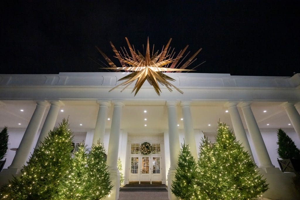 The East Wing Entrance of the White House is decorated  for the holidays, Sunday, December 1, 2024. (Official White House Photo by Katie Ricks)
