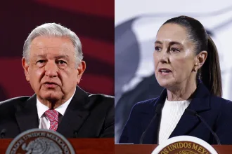 Combo de fotografías de archivo del expresidente mexicano Andrés Manuel López Obrador y la actual presidenta Claudia Sheinbaum durante diferentes actos protocolarios en la Ciudad de México (México). EFE/ Sáshenka Gutiérrez